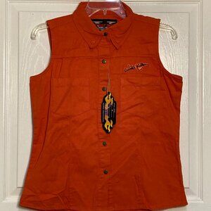 Willie Nelson original VTwin brand ladies biker vest orange sze small